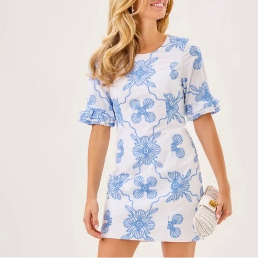 Lilly Pulitzer Fiesta Dress Sun Washed Blue Al Fresco Size 12.
